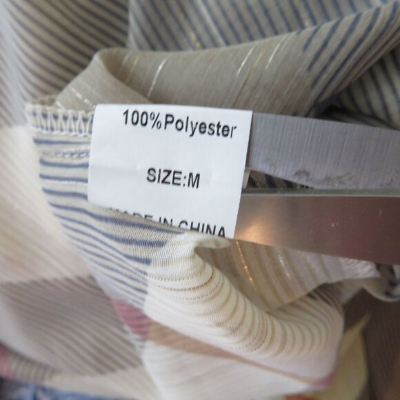 Vintage Striped Plaid Sheer Button-Down Shirt Long Sleeves Pointed Collar Size M - Picture 10 of 11